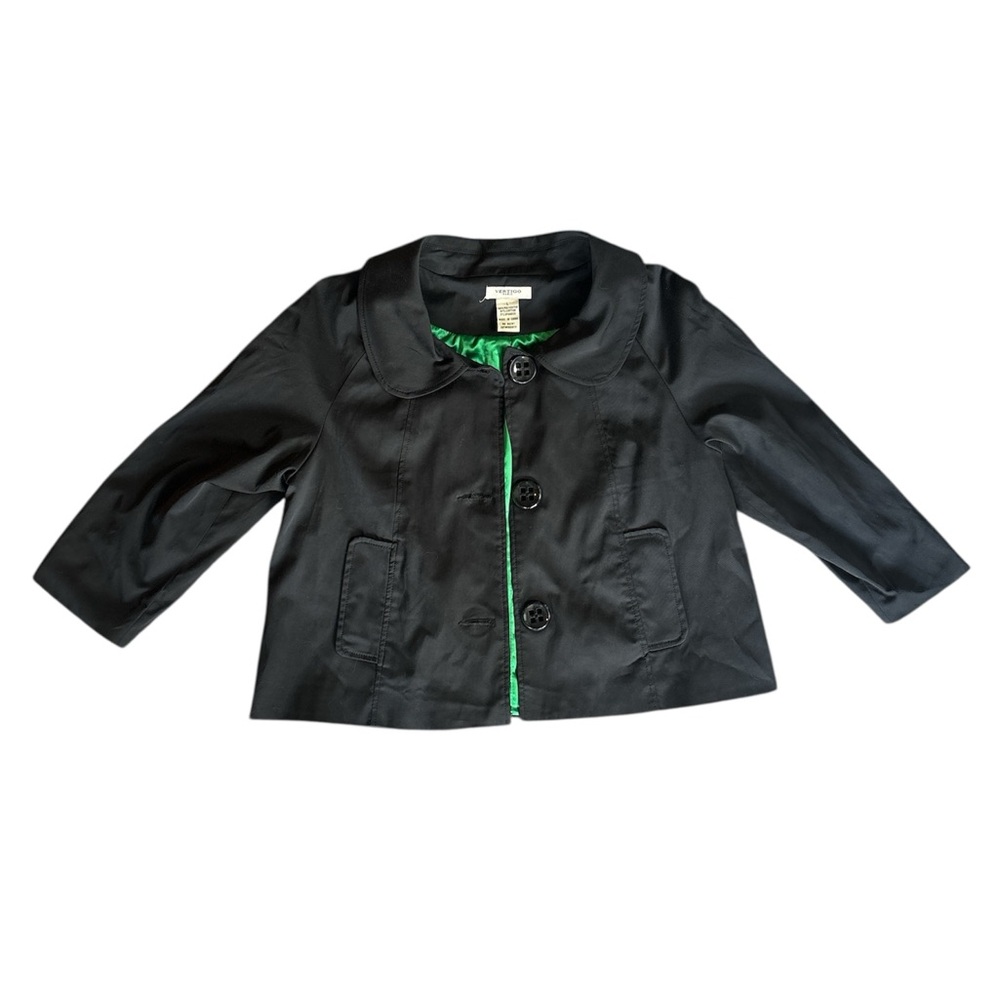 Vertigo Paris Black 3/4 Sleeve Dress Jacket with Green Lining, Women’s L